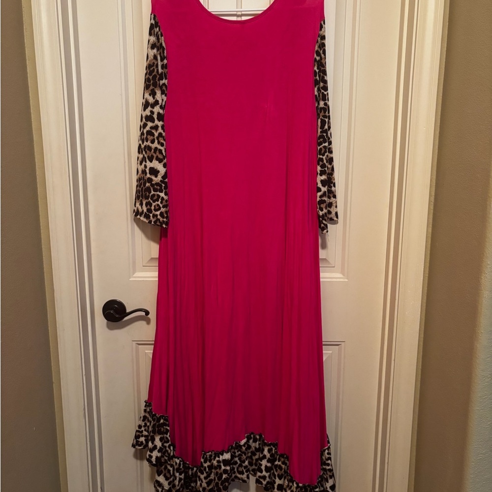 Leopard Print Accent Pink Dress